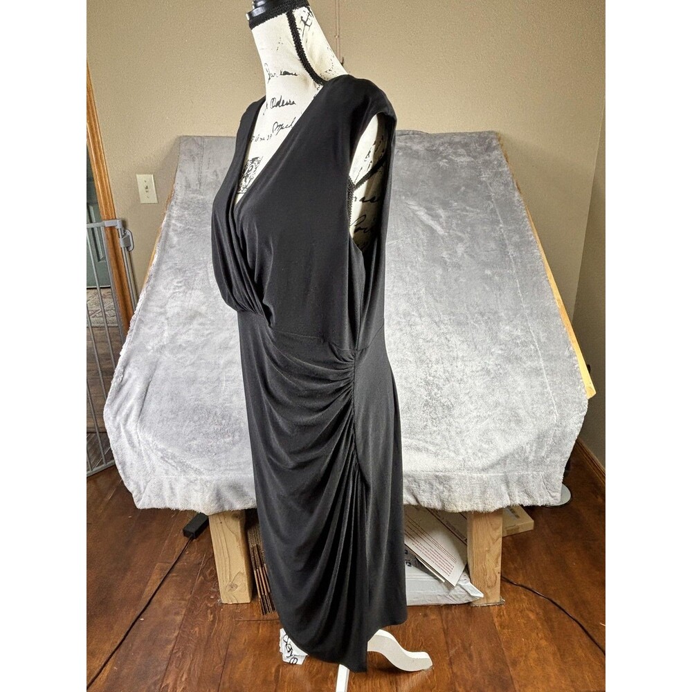Lauren Ralph Lauren Dress Womens 14W Ruched Sleeveless Faux Wrap Midi‎ Classic